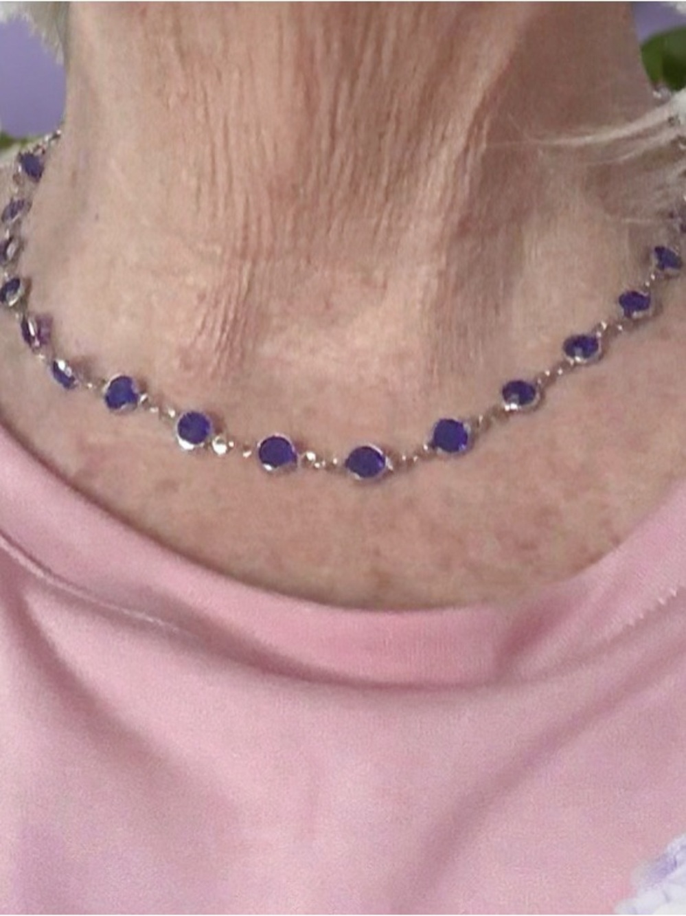 Hand Crafted Blue Stone Silver Link Necklace - Women Jewelry